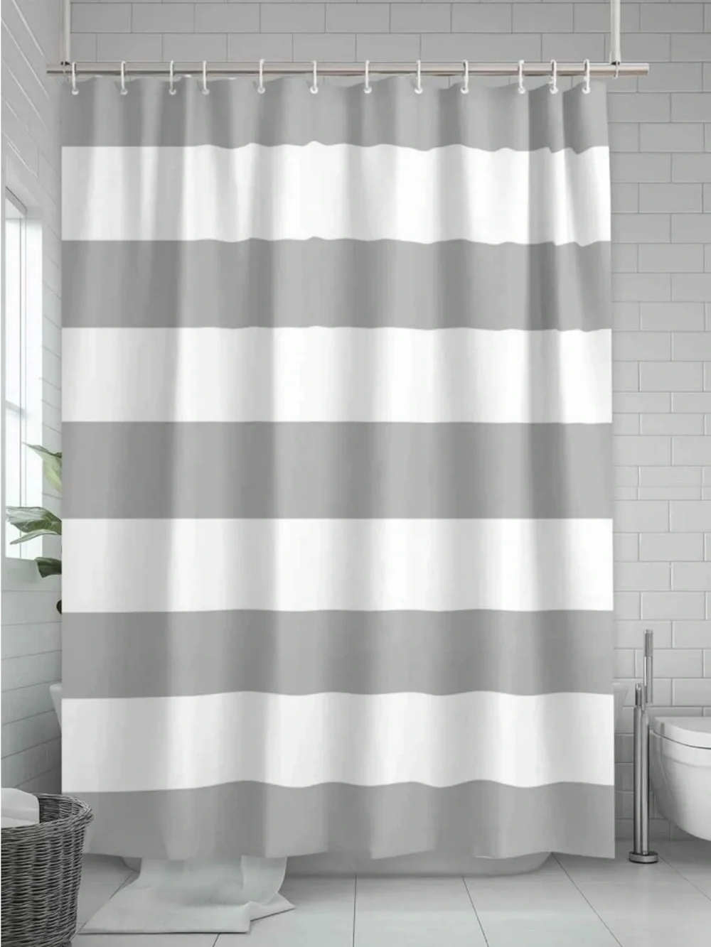 Brand New, Never Used: Gray and White Striped Shower Curtain - Home Bath